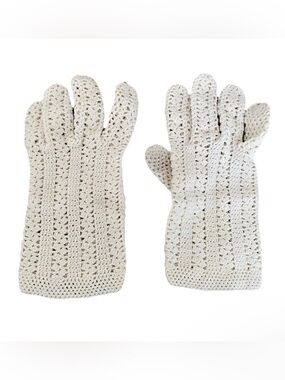 Vintage Gloves Womens Cream Ivory Stretch Ribbed Macrame Knit 7
